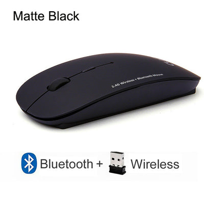 Cliry 2.4Ghz Wireless + Bluetooth Dual Mode 2 In 1 Cordless Mouse 1600 DPI Ultra-thin Ergonomic Portable Optical Mice computer