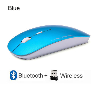 Cliry 2.4Ghz Wireless + Bluetooth Dual Mode 2 In 1 Cordless Mouse 1600 DPI Ultra-thin Ergonomic Portable Optical Mice computer