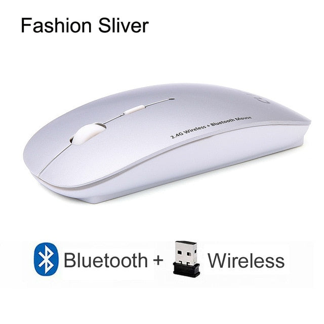 Cliry 2.4Ghz Wireless + Bluetooth Dual Mode 2 In 1 Cordless Mouse 1600 DPI Ultra-thin Ergonomic Portable Optical Mice computer