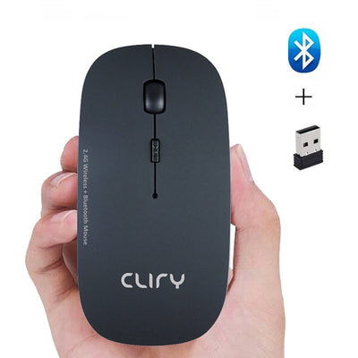 Cliry 2.4Ghz Wireless + Bluetooth Dual Mode 2 In 1 Cordless Mouse 1600 DPI Ultra-thin Ergonomic Portable Optical Mice computer